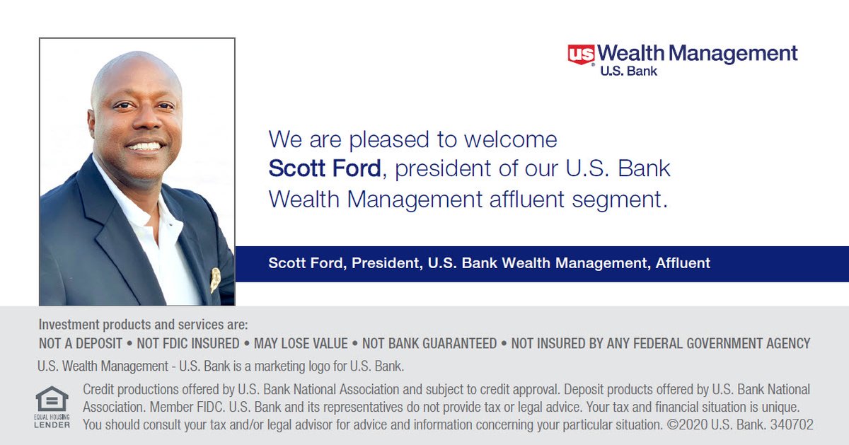 Blootstellen Victor eigenaar U.S. Bank on Twitter: "We're honored to welcome Scott Ford as the new  president of our U.S. Bank Wealth Management affluent segment. Scott joins  us with a robust background in wealth management