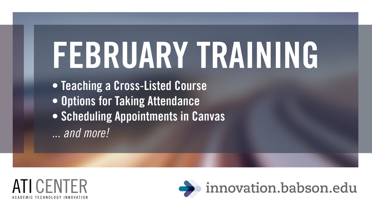 BabsonATI's tweet photo. The ATI Center is excited to offer a range of workshops on Canvas, LockDown Browser, Voicethread, and Webex this February. Check out the calendar to learn more! https://t.co/dvGZnJd53p https://t.co/44e3ZfTUzI
