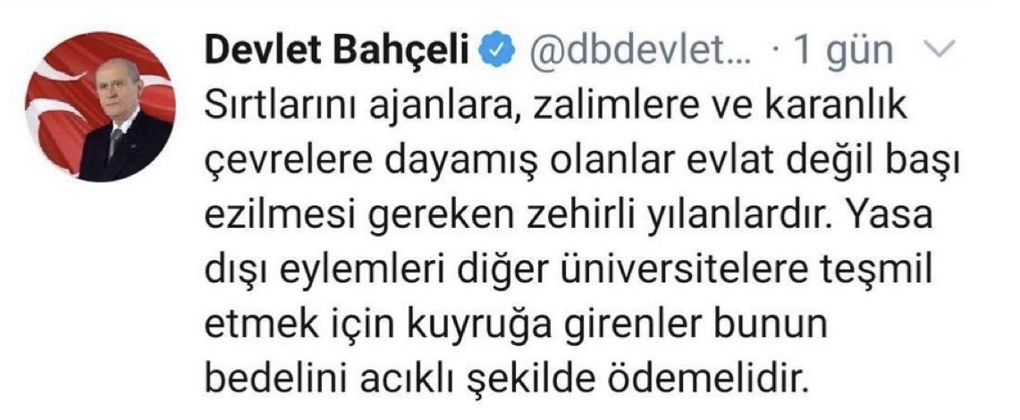 Sn Devlet Bahçeli’nin ifadelerine tahammül edemeyen Twitter’ın tutumunu kınıyoruz...