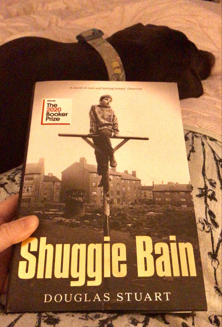 heather1sabella's tweet photo. I’ve been heading to bed early this week as I’m really enjoying reading Shuggie Bain for #staffbookclub . Brodie listened in to the first few chapters before falling asleep. @BerthaBookGroup https://t.co/A2exaZbKIW