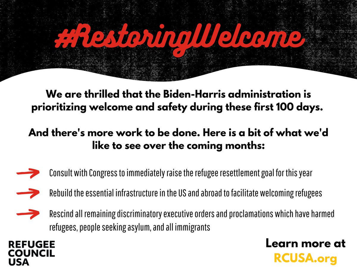 RCUSA_DC's tweet photo. BREAKING NEWS! @POTUS today announced his intention to restore the US refugee admissions program, including raising the admissions goal during his first full year to 125k

What do we hope to see in his signed EO and over the coming weeks? Read below! #RestoringWelcome https://t.co/ca8r7zxWKx