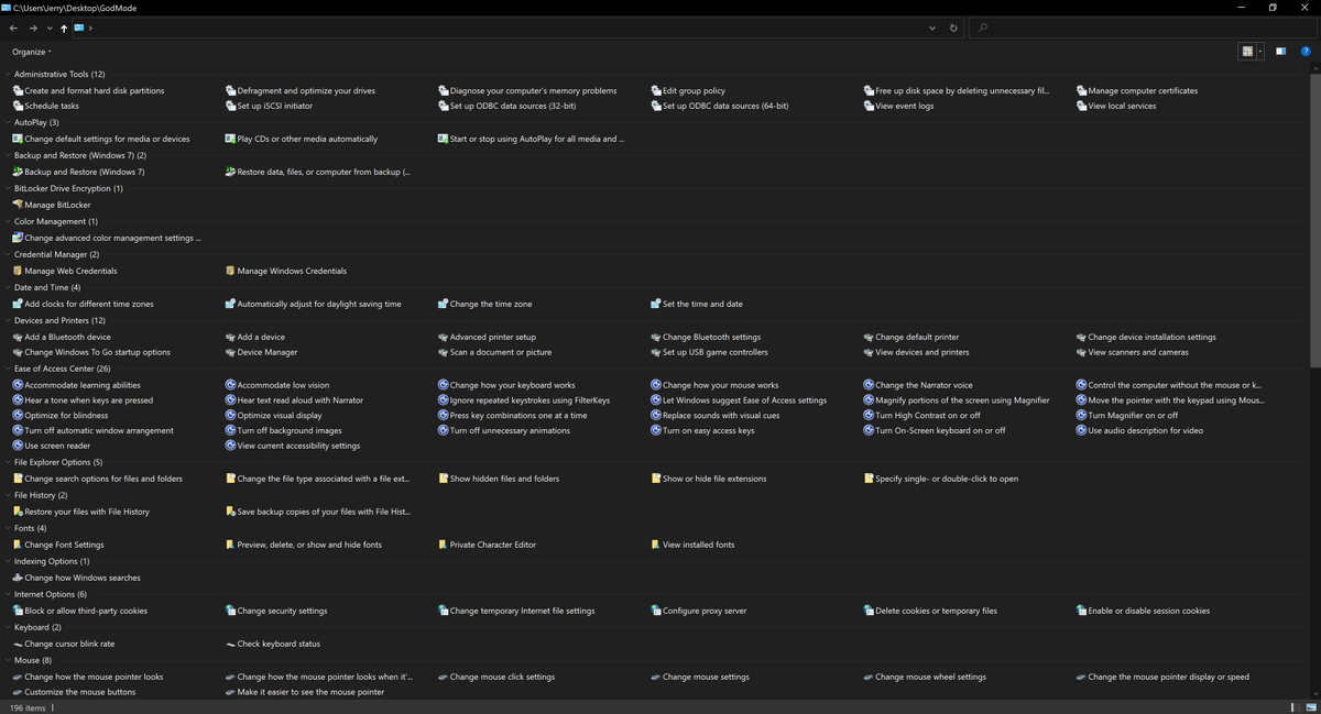 Barnacules's tweet photo. Want to access the secret God Mode folder in #Windows10 that gives you access to all settings in one place? 🤔

1. Create New Folder
2. Name It "GodMode.{ED7BA470-8E54-465E-825C-99712043E01C}"

Double click folder &amp; enjoy 🙏 

Follow for more #TechTips &amp; #Tricks 👍 #Win10 #PCMR https://t.co/6RZwNKe1nl