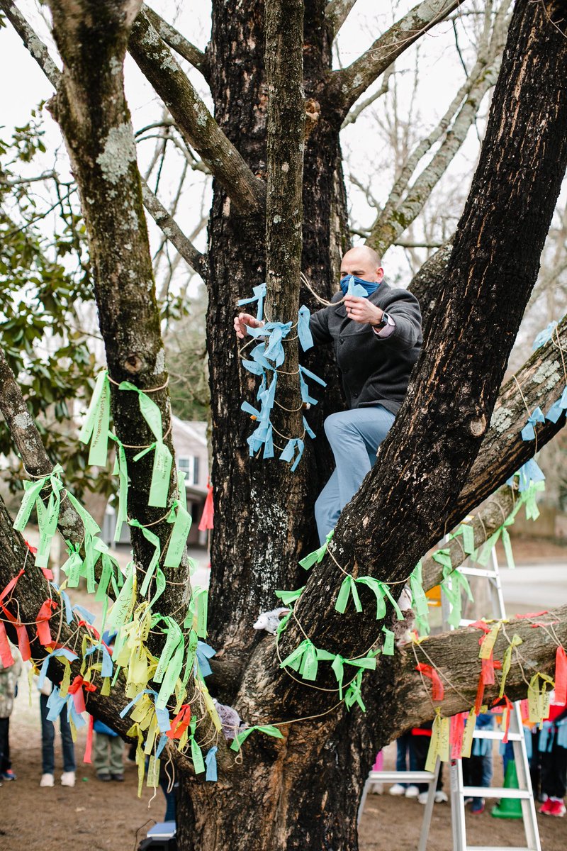 Special morning hanging wishes on our very own Wishtree to celebrate our Sam Houston One Book Blitz! #SamHoustonOneBookBlitz2021