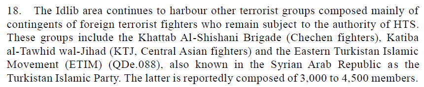 "ETIM" has a strength of 3000 to 4500 members in Idlib; no mention of "ETIM" or TIP in Afghanistan.