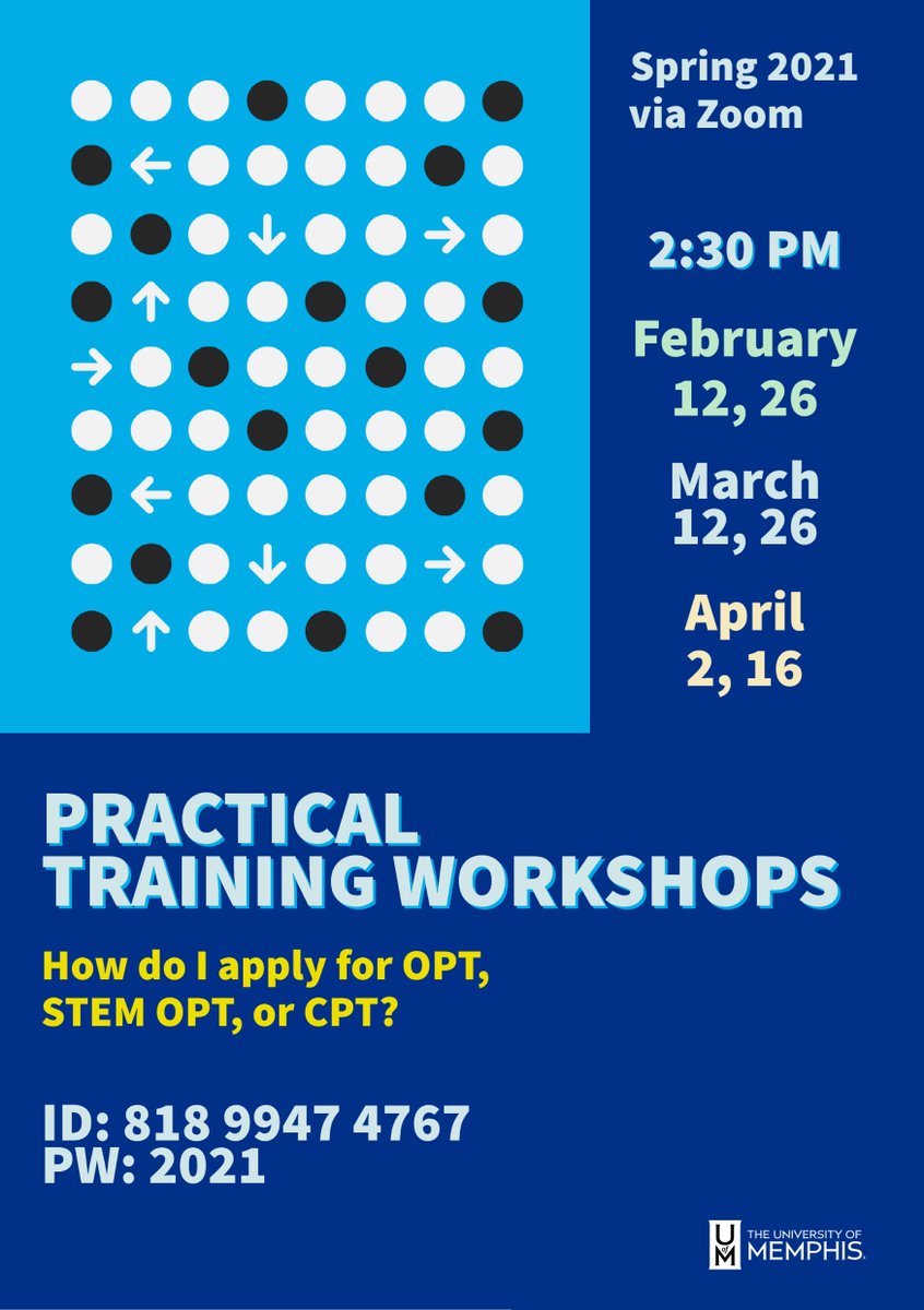 UofMCIES's tweet photo. International Students: Graduating in May? Preparing to start a Summer Internship? 

Learn more about F-1 work authorizations at our spring practical training workshops! 

https://t.co/VslRVGlJp4 https://t.co/akCt9RXWOl