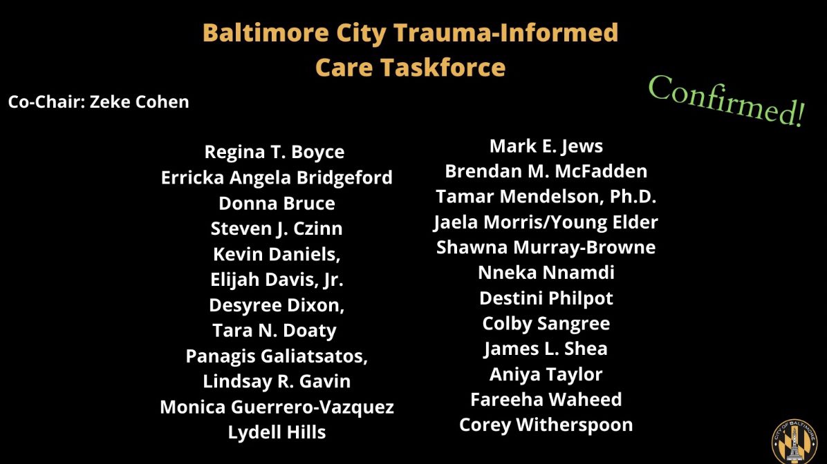 Zeke_Cohen's tweet photo. The City Council Rules committee just unanimously confirmed the Trauma Informed Care Taskforce!

It is filled with brilliant artists, activists, educators, physicians, beauticians, youth, healers and returning citizens.

Baltimore’s greatest asset is our people.
#HealingCity https://t.co/s0V2FvAOxU