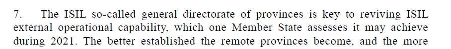 One member state assesses ISIS will achieve external operations capability in 2021. n/n
