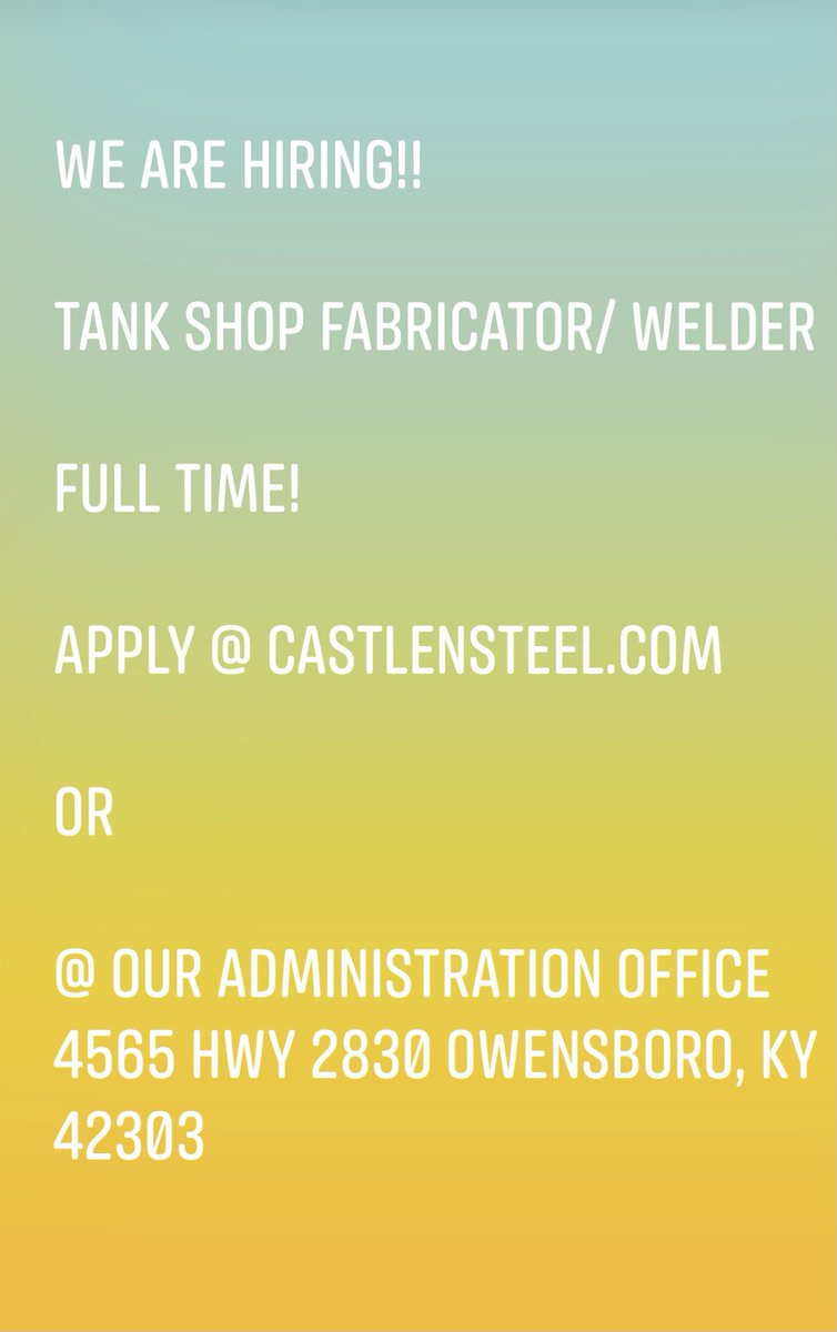 Another opportunity here at Castlen Steel!

Tank Shop Fabricator / Welder

40 + hrs! 

castlensteel.com