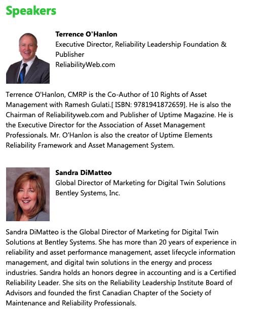 10 Rights of Digitalization <a href="/BentleySystems/">Bentley Systems, Inc</a> Reliabilityweb.com
February 24,  3pm ET 
<a href="/terrenceohanlon/">Terrence O'Hanlon</a> <a href="/Bentley_SandraD/">Sandra DiMatteo</a> 
Register here : lnkd.in/gcsHUSt