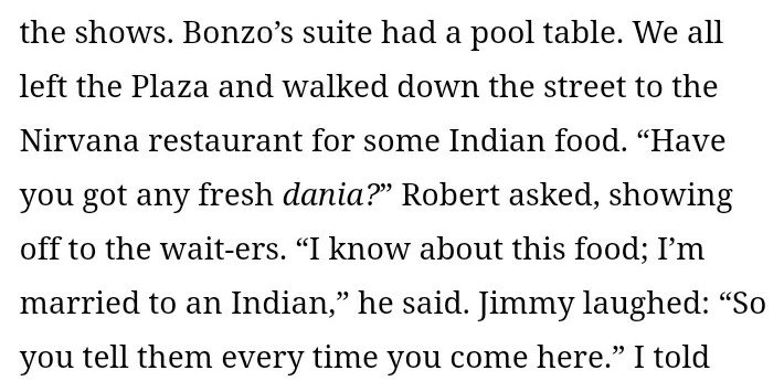 robert estaba orgulloso de maureen y su origen. tanto que cada vez que la banda iba a un restaurante por comida India, él no perdía la oportunidad de presumir que las conocia muy bien ya que estaba casado con una mujer de costumbres de la India