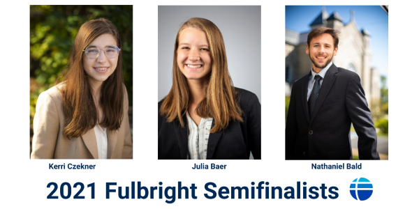 MSMU's tweet photo. Congrats to Julia Baer, Nathaniel Bald &amp; Kerri Czekner on being named semifinalists for the Fulbright U.S. Student Program. They are 1 step away from a grant to continue their academic pursuits in New Zealand, Rwanda &amp; Italy, respectively. Read more:https://t.co/IQcRN9TOa3 https://t.co/Lplc7LooYg