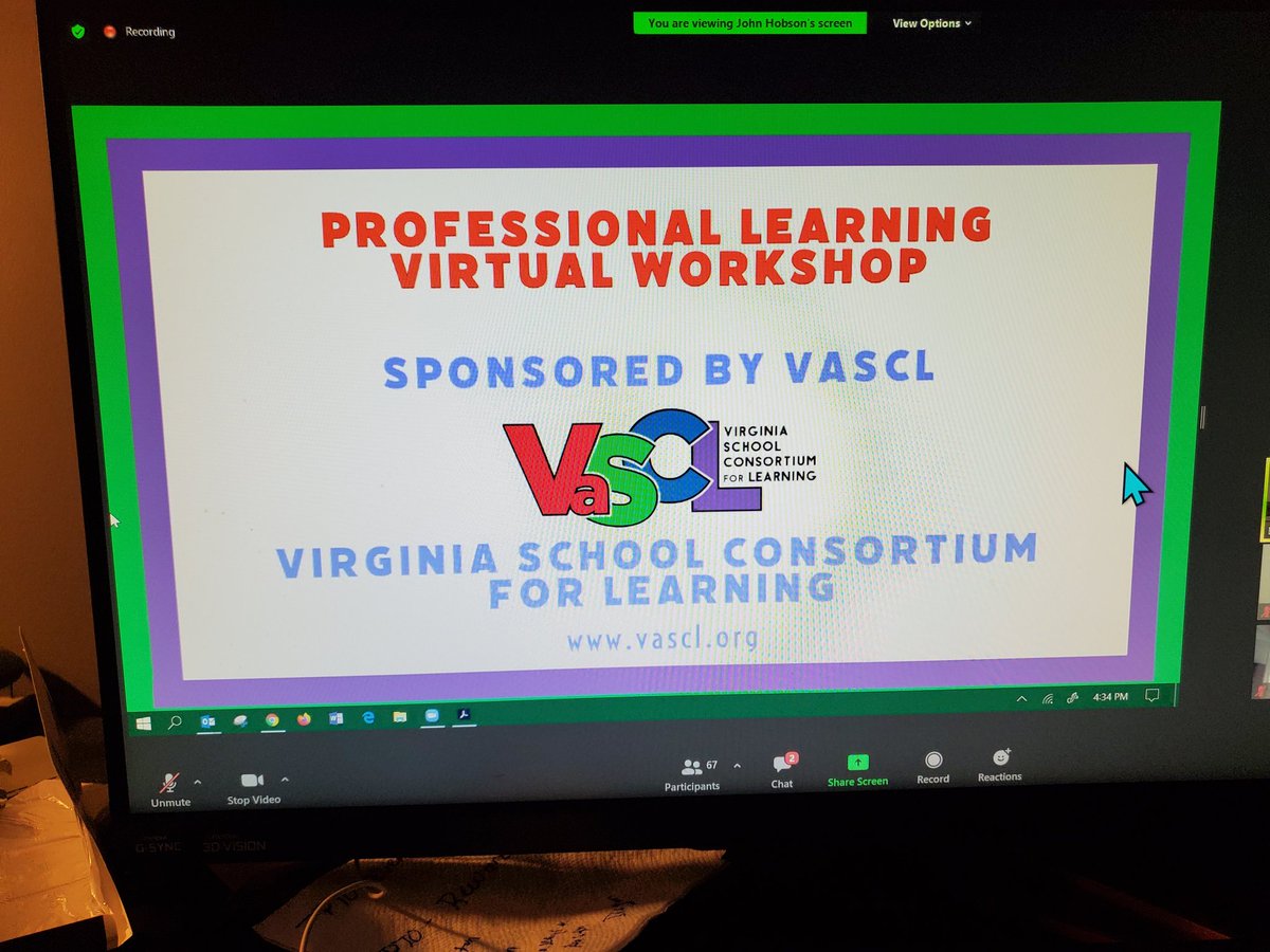 Mrs_Flee's tweet photo. Nothing like some Thursday afternoon PD with #VASCL to strengthen virtual lessons for my amazing 6th graders. 
#nkmsroars https://t.co/PvDWaxttXf