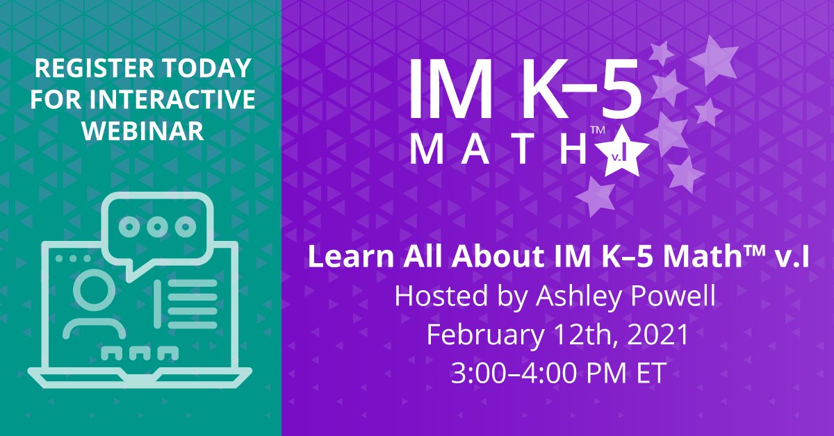 Get an in-depth tour of IM K–5 Math™ during an interactive webinar on Friday, Feb. 12. Join Ashley Powell, IM Certified™ Facilitator, for a deep dive into the lesson structure, teacher supports, and more. Register now: illustrativemathematics.org/k-5-math-webin… #LearnWithIM
