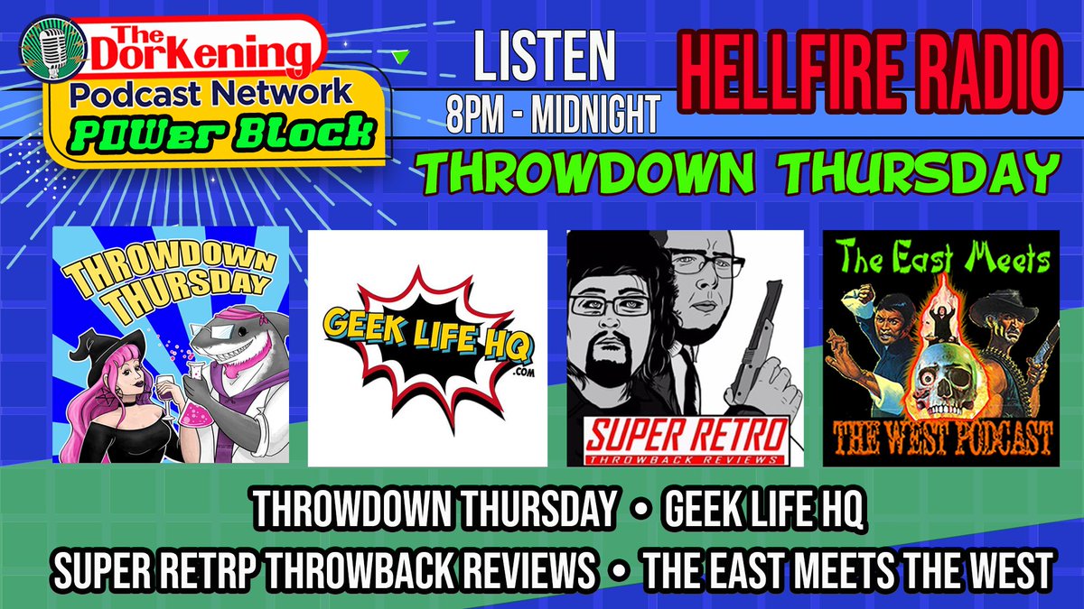 The Dorkening (@thedorkening) on Twitter photo Hey Hey! Hellfire Radio has an awesome group of pods on TONIGHT! From 8pm to Midnight listen for <a href="/TDThursdayPod/">Throwdown Thursday Podcast π¬π¦π·</a> @Geeklifehq @SuperRetroTBR and The East Meets The West Podcast! Listen on  <a href="/Live365/">Live365</a> Search for #HellfireRadio or hellfireradio.com Hey Hey! Hellfire Radio has an awesome group of pods on TONIGHT! From 8pm to Midnight listen for <a href="/TDThursdayPod/">Throwdown Thursday Podcast π¬π¦π·</a> @Geeklifehq @SuperRetroTBR and The East Meets The West Podcast! Listen on  <a href="/Live365/">Live365</a> Search for #HellfireRadio or hellfireradio.com