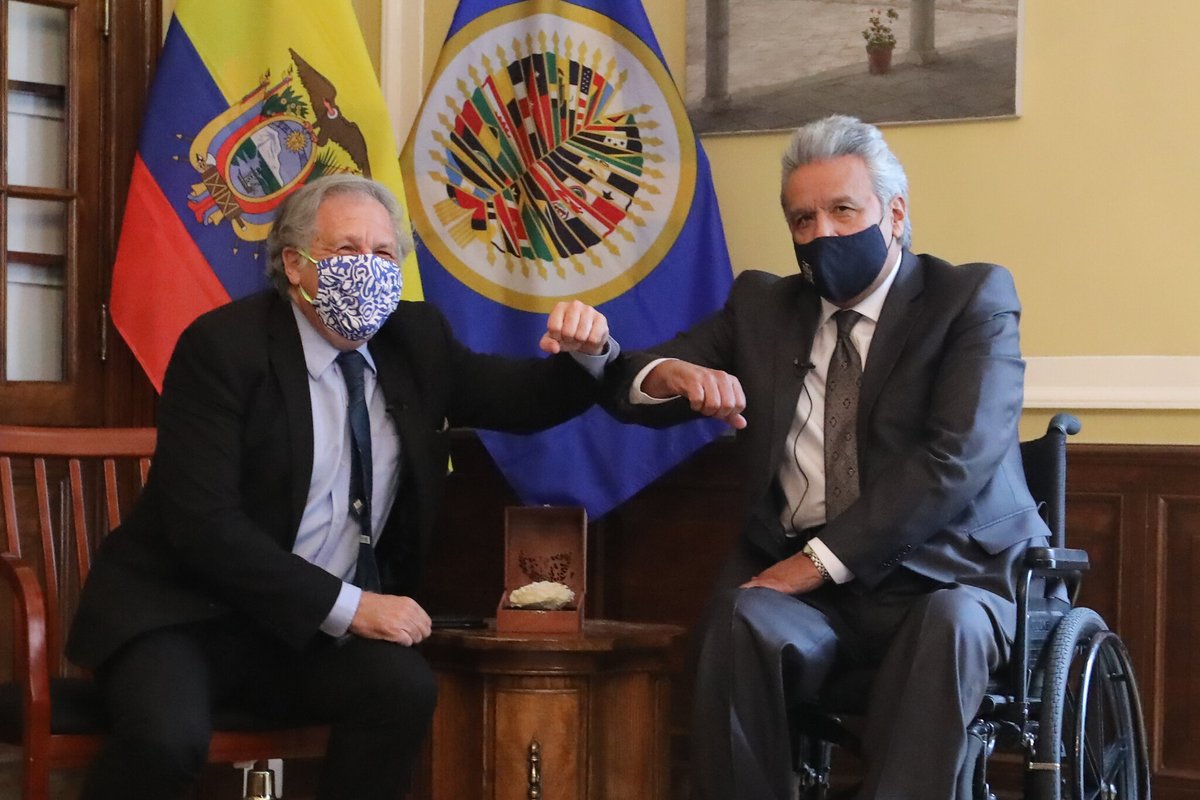 En la reunión con Lenin Moreno,  @Almagro_OEA2015 aseguró que todo estaba preparado para garantizar al menos una segunda vuelta en primer lugar.Después, ordenó a Moreno una campaña nacional relacionada con la pandemia, para preparar el terreno para la suspensión de la 2º vuelta.
