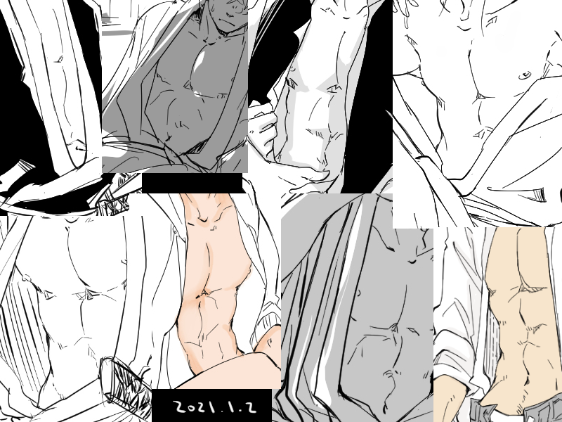 最近バストアップしか描いてませんが一番好きなのは胸筋と腹筋です あと腰回りも好きです 