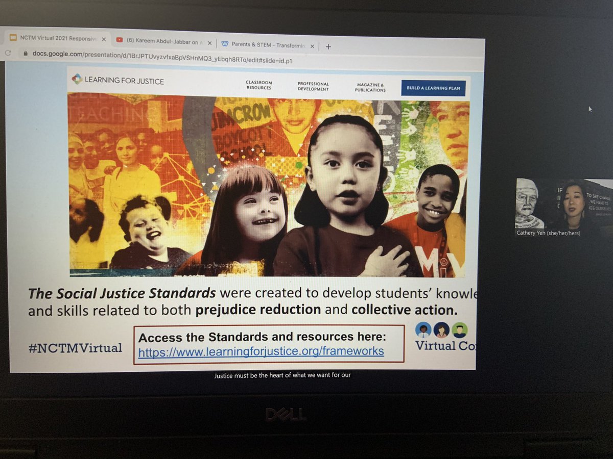 dcrescitelli's tweet photo. @YehCathery sharing with us that @learnforjustice has a newly minted name today... beyond reducing prejudice, the work really is learning for justice. This is the work for us in mathematics also! #MathForJustice #NCTMVirtual #NCTMVirtual21 https://t.co/Z320TPMWtx