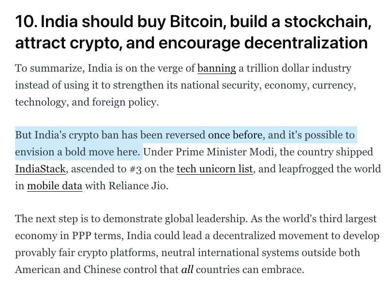 BECOME A GLOBAL LEADERAs the world's 3rd largest economy in PPP terms, India could lead a decentralized movement to develop provably fair crypto platforms, neutral systems outside both American and Chinese control that all countries can embrace.It's time for a bold move.