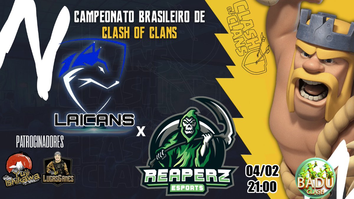 Daqui a pouco no Canal Badu clash

🏆Campeonato Brasileiro de CoC🏆

⚔️🔥Laincans vs reaperz Esports🔥⚔️

📅04/02
⏰21:00 🇧🇷
      00:00 🇵🇹

📺 youtu.be/tgT7KRyJ1Us