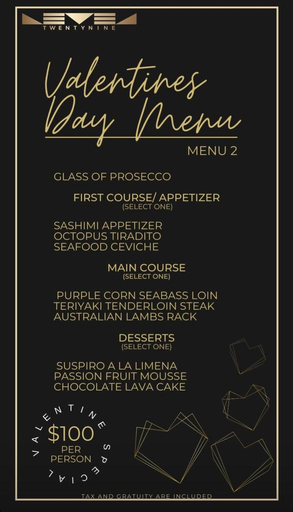 WLW_Venezuela's tweet photo. Vía #IGStory @level29wl
Valentines Day Menu
#williamlevy #willevy #WLW #Level29WL #Level29 #restaurant #lounge #bar #miami #PembrokePines #Twentynine https://t.co/DZGFnc7xSJ