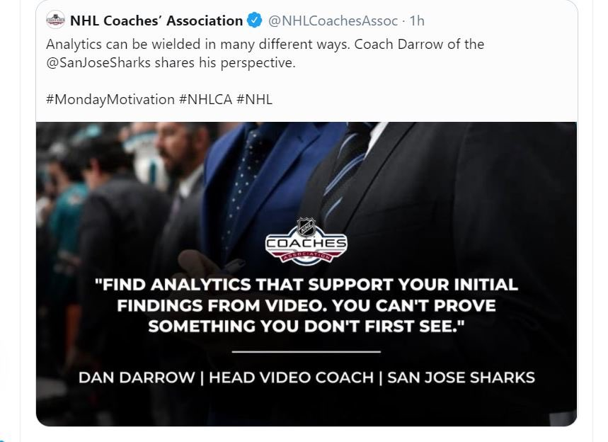 5. Even with more accurate/granular data + an elite data team there can be bias & echo chambers. Teams may create environments where analytics guys tell coaches what they want to hear, not what they need to.Here's SJS head video coach admitting they've created this environment: