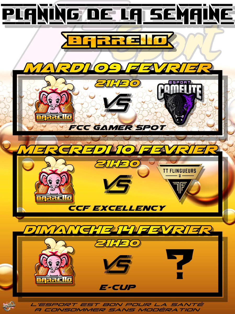 Planning de la semaine prochaine. Vamos les Barrettos