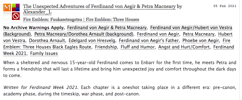 calyxanders's tweet photo. Rolling in super late for the Relationships prompt of #FerdinandWeek with a chapter of The Unexpected Adventures, in which Petra out-flies a falling star, Hubert & Dorothea are geniuses, and Ferdinand is just along for the ride of his life.
https://t.co/srVkOc798u https://t.co/MtJsi56ei9
