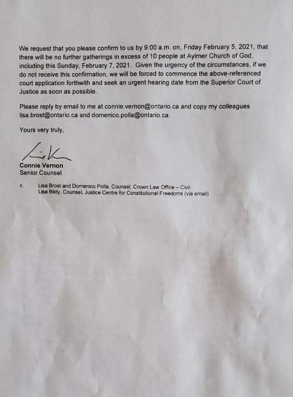This morning, I received this letter from the Ministry of the Attorney General's office.

We will be considering this carefully and prayerfully as we intend to respond tomorrow morning.

<a href="/joe_warmington/">Joe Warmington</a> <a href="/ezralevant/">Ezra Levant 🍁🚛</a> <a href="/randyhillier/">Randy Hillier</a> @DerekSloanCPC <a href="/MaximeBernier/">Maxime Bernier</a> <a href="/OnTheLevelCast/">Kyle Johnstone</a>
