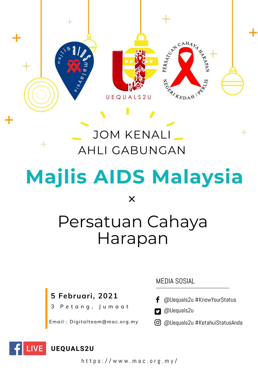 Hi guys! Jom kenal #PersatuanCahayaHarapan salah satu ahli gabungan #MajlisAIDSMalaysia dalam gerak kerja HIV dan AIDS di Malaysia!
#EndingAIDS2030
