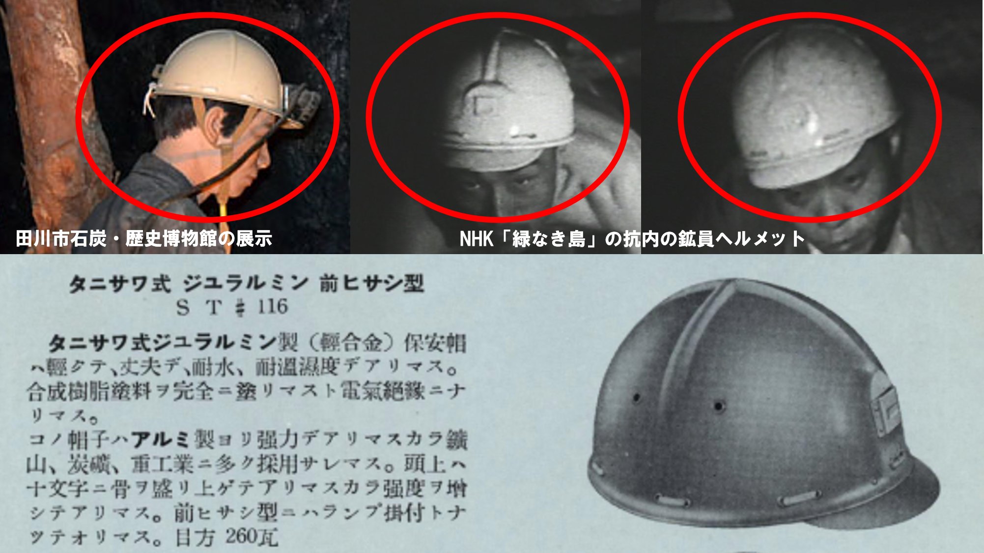 軍艦島の真実 The Truth Of Gunkanjima Nhk 緑なき島 で端島坑内とされている映像の中で 鉱員が装着しているヘルメットの特徴がわかりました 頭頂部に十文字型のラインが入った タニサワ式 ジュラルミン 前ヒサシ型 にそっくりです 端島炭坑で使用 軍艦島の真実 The Truth Of Gunkanjima Nhk 緑なき島 で端島坑内とされている映像の中で 鉱員が装着しているヘルメットの特徴がわかりました 頭頂部に十文字型のラインが入った タニサワ式 ジュラルミン 前ヒサシ型 にそっくりです 端島炭坑で使用