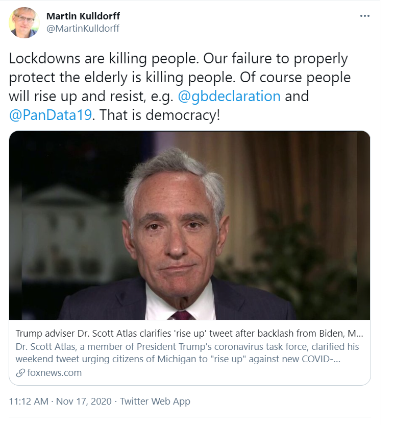 22/Here’s where I have to call out blatant misinformation.  @MartinKulldorff and the rest of the “Great Barrington” crowd have been crying crocodile tears over these inequities – which they fully blame on lockdowns – all while calling for an end to these necessary measures.