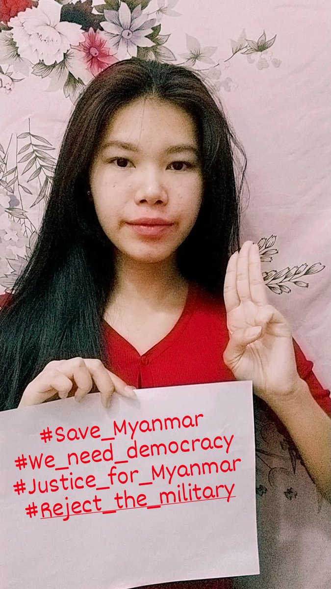 I'm a university student in Myanmar.🇲🇲🇲🇲🇲🇲 We, students, don't want to be scared about our future. Please help us. Please heard our voices🙏🏻

#Civil_Disobedience
#democracy 
#Stay_at_home_movement
#Save_Myanmar
#freeaungsansukyi