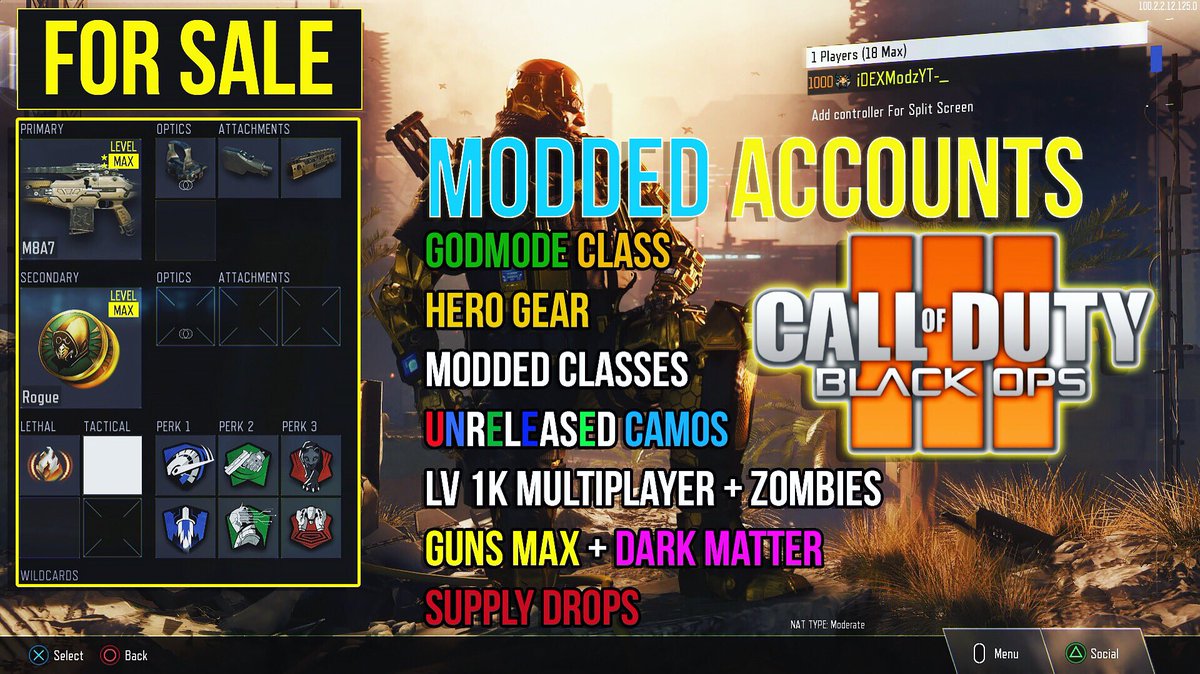 iDexLobbies's tweet photo. PS4 BLACKOPS 3 Mods for Sale.
.
#ps4mods #bo3dupes #ps4gta5accounts #bo3moddedaccounts #ps4jailbrake #gta5accounts https://t.co/KpPRLxQJqG