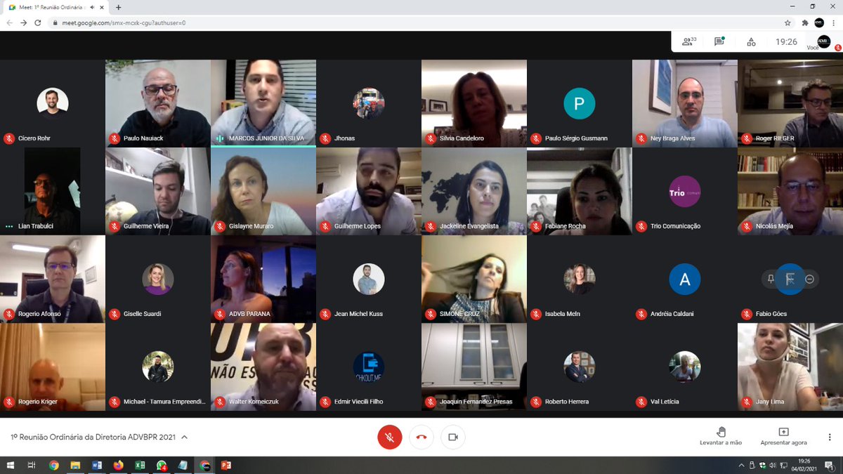pcnauiack's tweet photo. Primeira reunião de diretoria da ADVB-PR no ano. Participação intensa e apresentação dos projetos para 2021!
Múltiplas oportunidades para aprender com os melhores do mercado! #ADVB-PR https://t.co/QASaOvCCDI