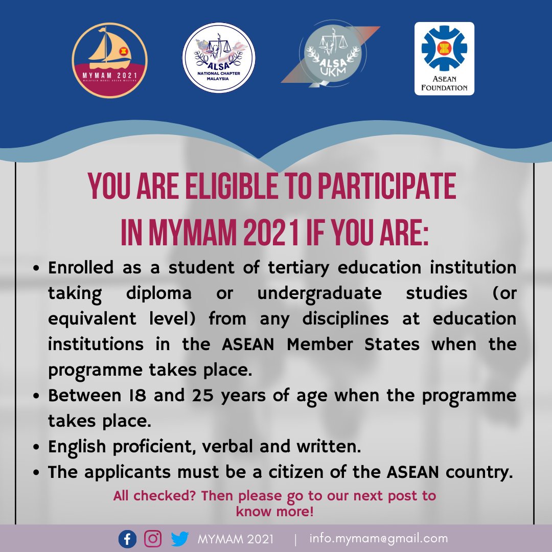 aseanfoundation's tweet photo. Attention #ASEANYouth delegates!
We are pleased to announce that the Malaysia #ModelASEANMeeting 2021 is now open for application until 20 February 2021!
Hurry up and register now at https://t.co/ZKBgwM5QO6
#WeAreASEAN https://t.co/7PXl9Hi4g3