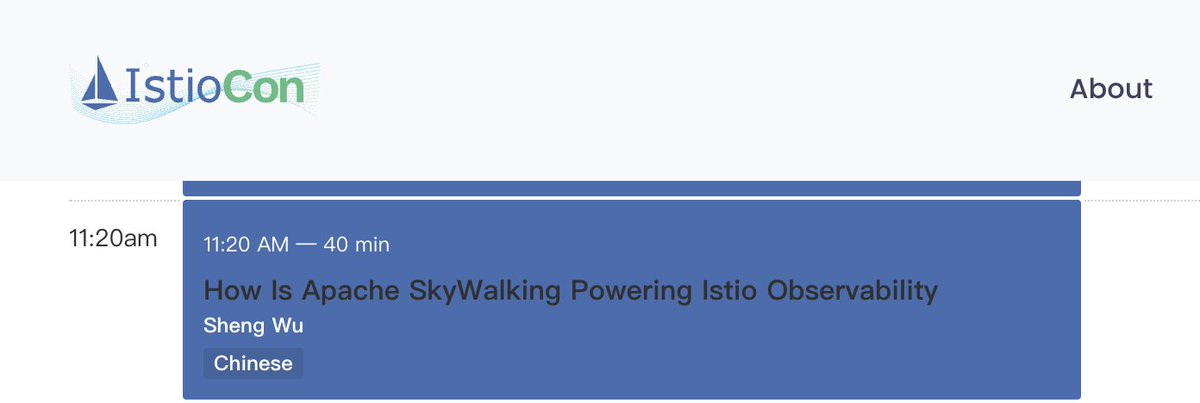 My talk @IstioMesh #IstioCon is on the schedule about @ASFSkyWalking + @IstioMesh + @EnvoyProxy as always.

You could find the whole schedule here,
events.istio.io/istiocon-2021/…