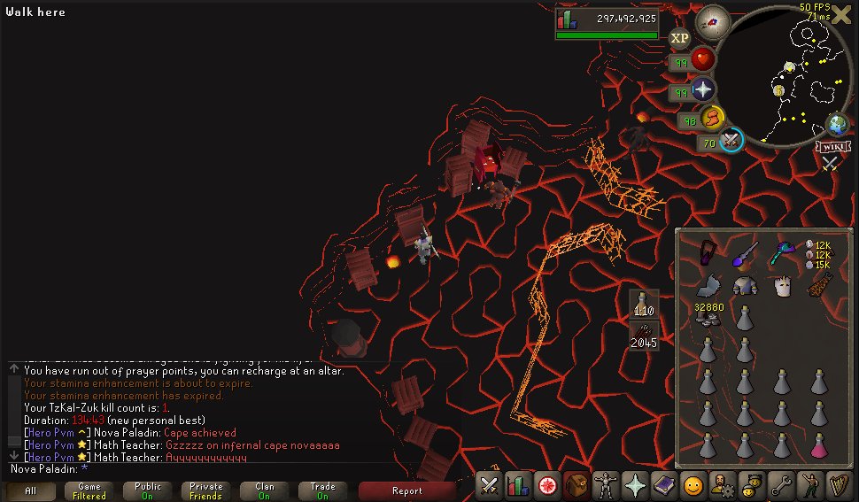 Hero_PvM's tweet photo. Congratulations to @NovaPaladinOSRS on finally getting his infernal cape! It was a long journey! #HeroPvM https://t.co/TMgkFS4voi