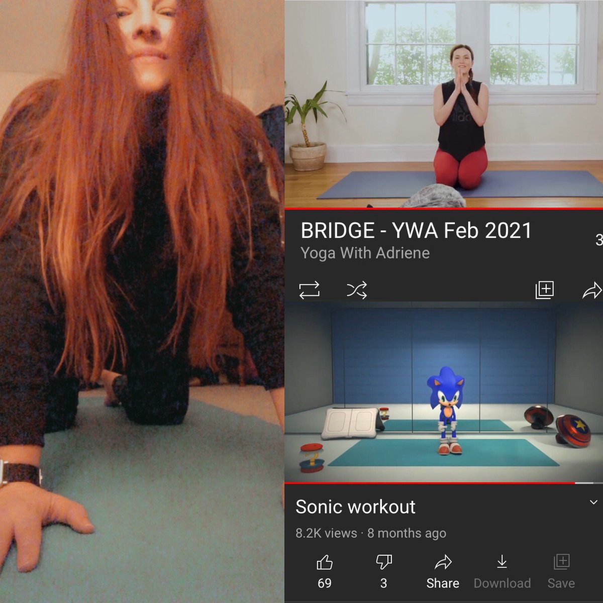 swampybake's tweet image. Messy hair don’t care!!! Yoga for me tonight, Sonic exercise video with one of my sweet little clients today ❤️❤️❤️ Both so good for my mind, body and soul.  #fourfit my friends 💪🏻😊✌🏻 #plexus4life 
#yogawithadriene #fwfg #yoga #movementismedicine #moveyourbody #exercise #fitness