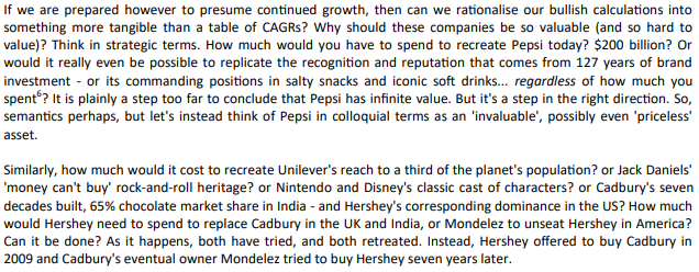 Building brands. Time is the friend of a good consumer business. And more time makes it even harder for eventual competitors.