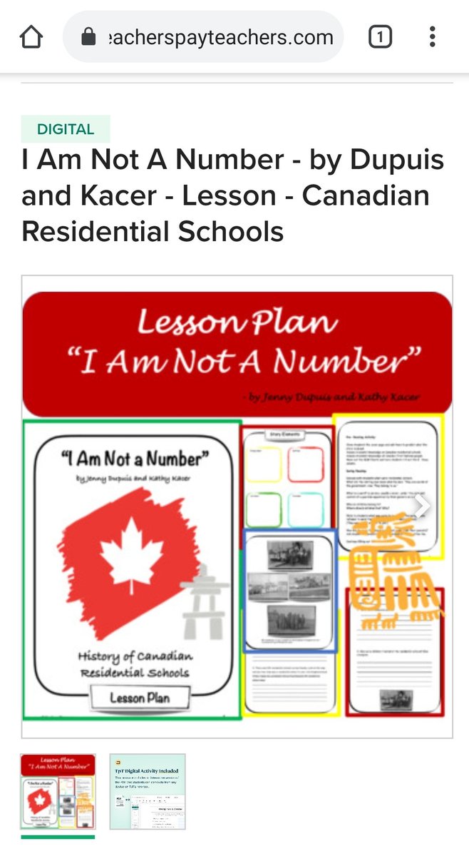 Anyone see an issue with this  @TpT_Official lesson by "Northern Classroom" (Jenna Jons)? 1. It says that it's a lesson for I Am Not a Number. But look at the placement of "By Jenny Kay Dupuis..." I didn't write the lesson.2. Why is there a maple leaf on the front of it?  1/3