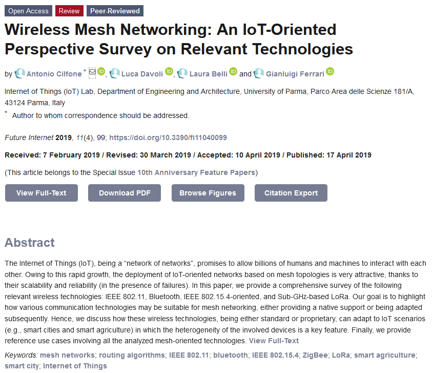 FutureInternet6's tweet photo. #MDPIfutureinternet [Top 10 Cited Papers in Special Issue "10th Anniversary Feature Papers"] 

Top 4:
Wireless Mesh Networking: An IoT-Oriented Perspective Survey on Relevant Technologies 

#meshnetworks 
#smartcity
#InternetofThings

Full Open Access: https://t.co/BlgbpoMmFG https://t.co/d2uxtzGtoh