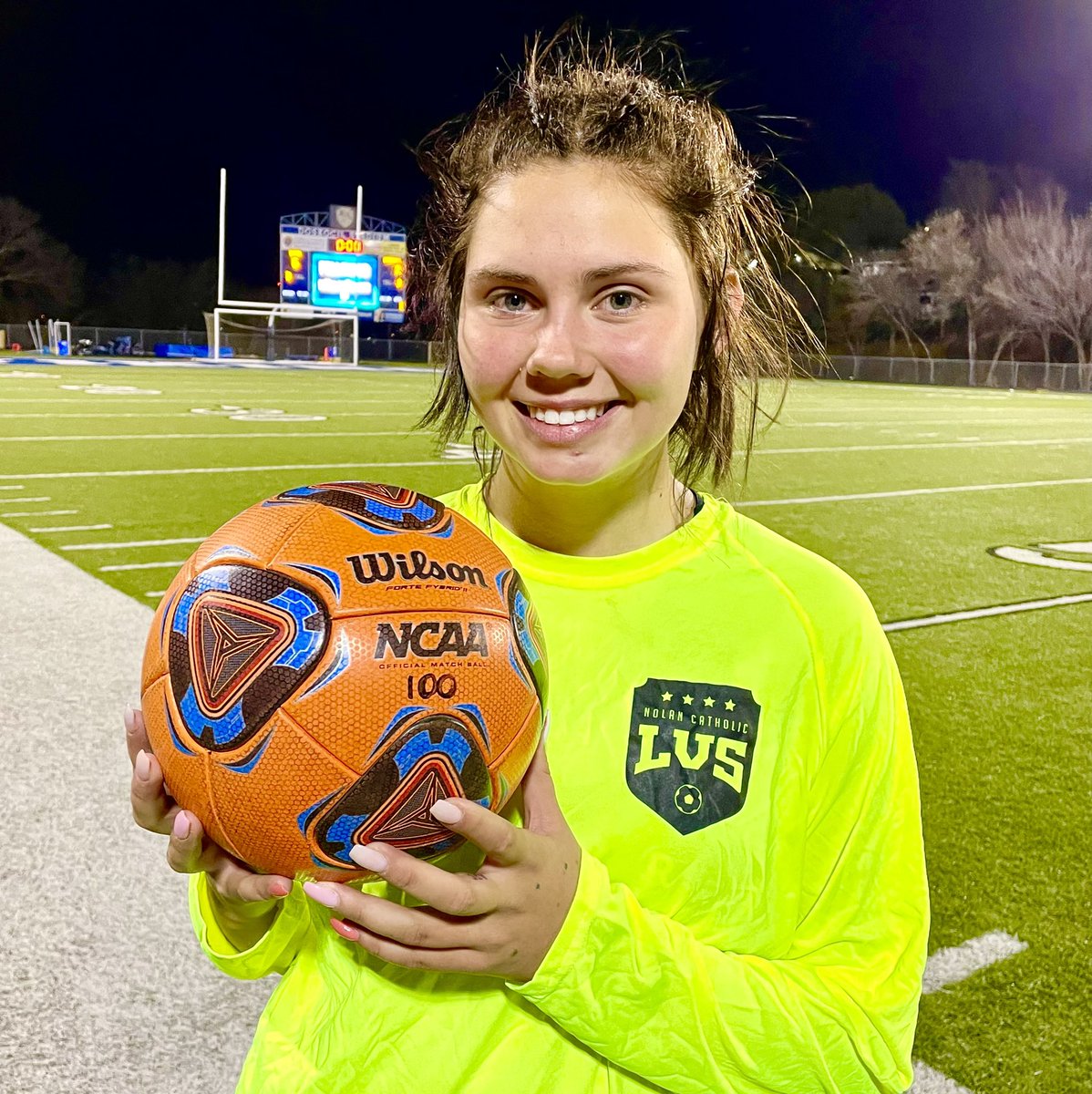 Gosset41's tweet photo. Congrats to Nolan Catholic senior @Laciearixson_ on 100 career goals! @Nolan_Athletics @Nolan_Athletics @CoachBeaudin @TWU_Soccer @TAPPSsoccer https://t.co/PLNJHA1xZf