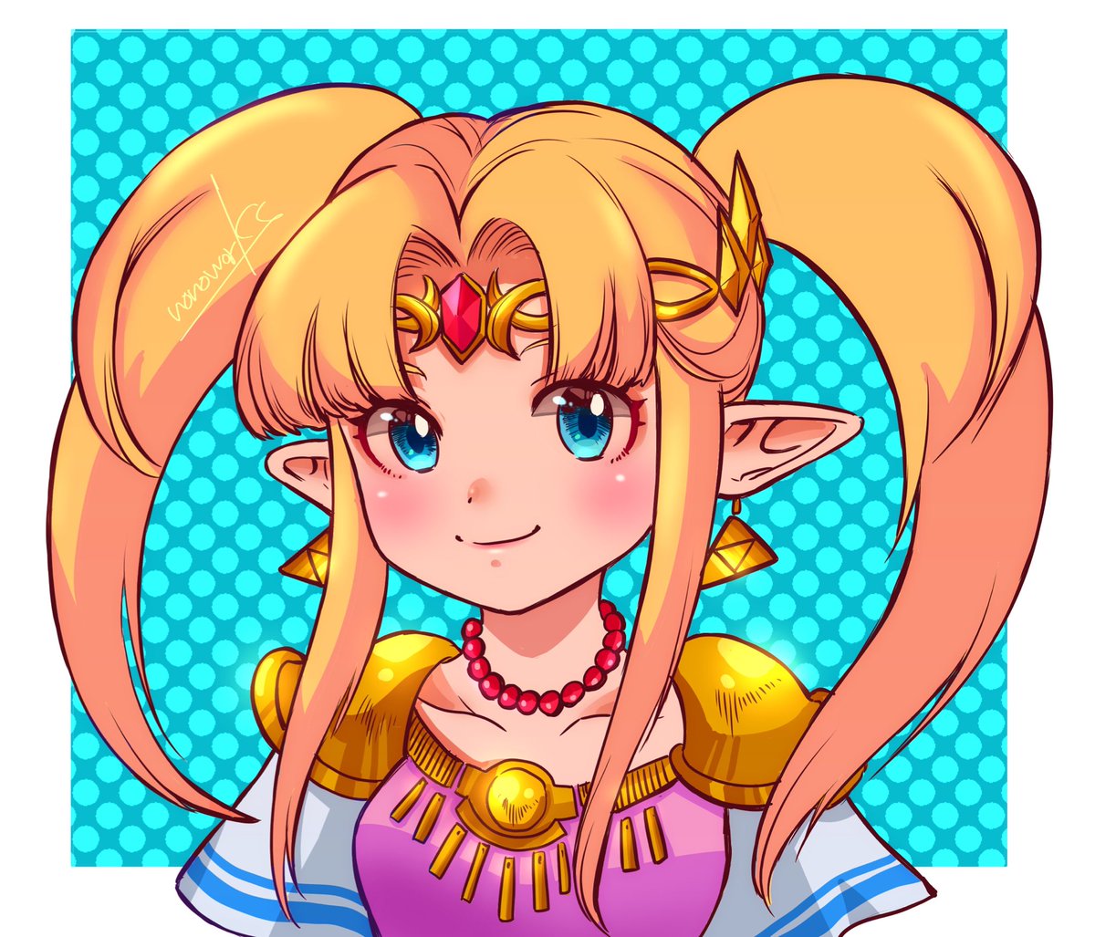 princess zelda 1girl solo pointy ears jewelry smile twintails earrings  illustration images