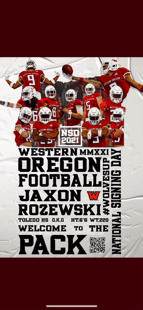 JaxonRozewski's tweet photo. Committed to the pack. 
Go Wolves🔴⚪️🐺
Thank you @treyshima @ArneFerguson @BQuinnAQA @JasonSlowey @WOU_Rude @CoachManningWOU 
@BrianHarris_WOU https://t.co/JoB9WroGnz