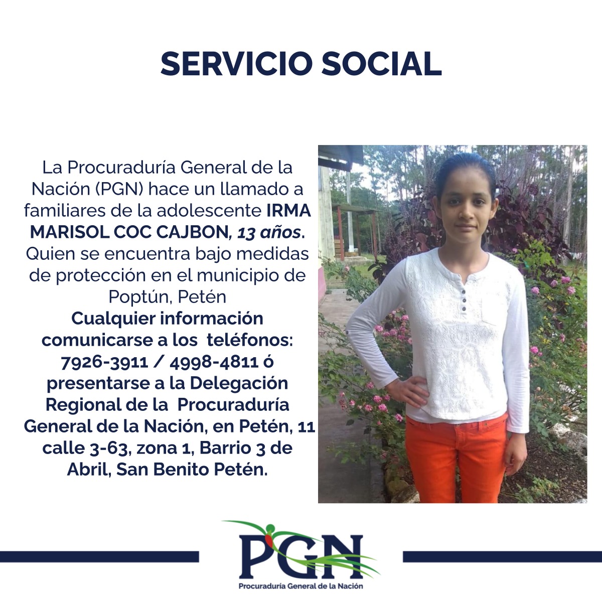 #ServicioSocialPGN 🔄 Comparta y ayude a localizar a los familiares ⤵️
