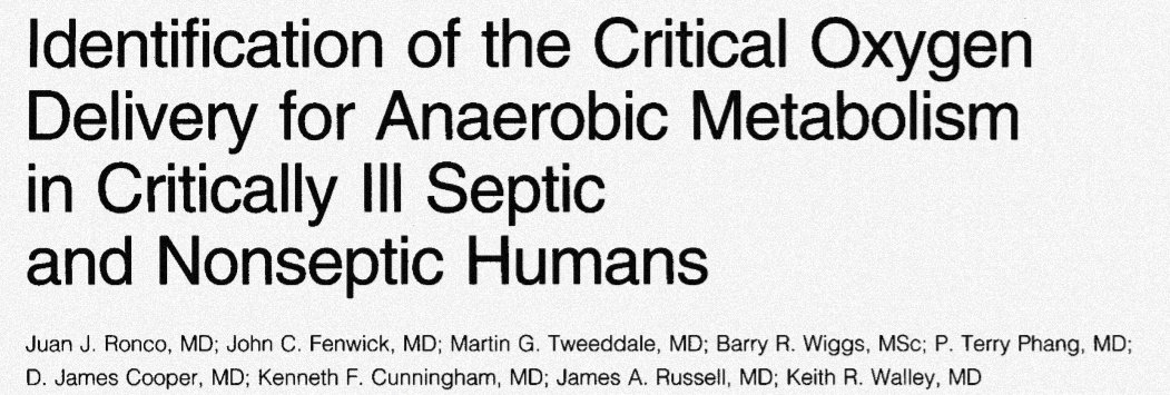 Another theory in sepsis states for  is a DO2/VO2 mismatch; this was studied in 9 septic critically ill pts by Ronco et al. back in 1993 and... found sepsis didn't modify critical O2 delivery threshold for anaerobic metabolism compared to controls!