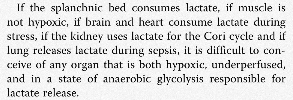 But do all organs produce lactate during sepsis? No! Some  production, but some  uptake! The organs that mainly  lactate in exp models are  the lung and  the muscle. And uptakers?: Gut   KidneySo, as García-Álvarez et al. fairly put it:
