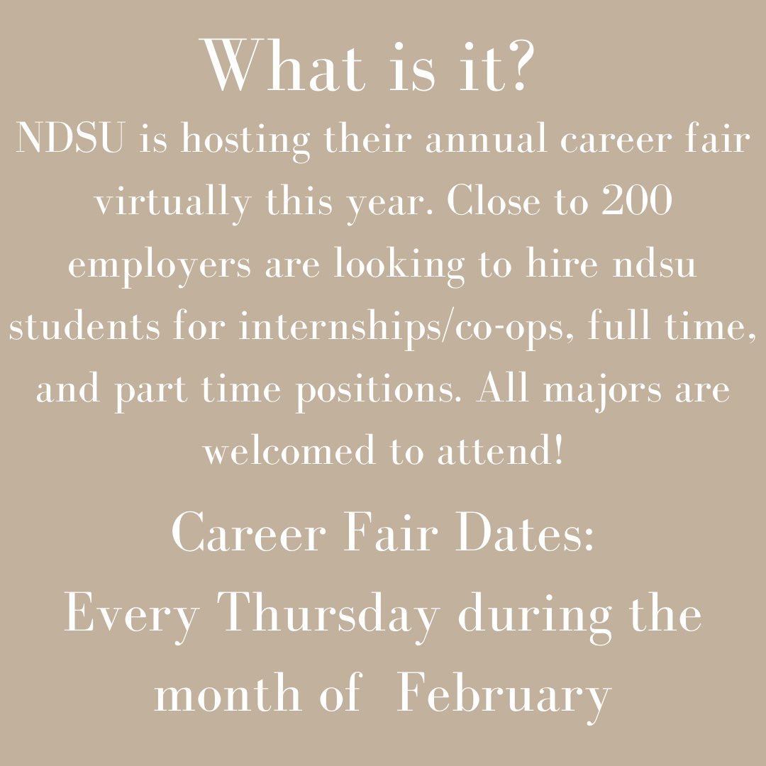 NDSUprssa's tweet photo. PRSSA members! Are you looking for a job or internship? Check out this year’s career fair virtually! Make sure to register before. https://t.co/3B1FGToRQO