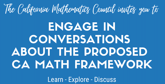 CAMathCouncil's tweet photo. Join us, @joboaler, Jennifer Langer-Osuma, and SJVMP to discuss Proposed Mathematics Framework. Free Registration: Wed Feb 10 4:30pm-6pm https://t.co/PnIUndQkZu #iteachmath #MTBoS #cmcmath @CADeptEd https://t.co/afRaucIsjU