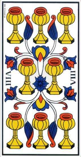 8 de coupe/ 8 of CupsIn the first card, the 8 of Cups speaks of people intervening the relationship of a couple. It speaks about relationships. The second card speaks of leaving those said relationships.